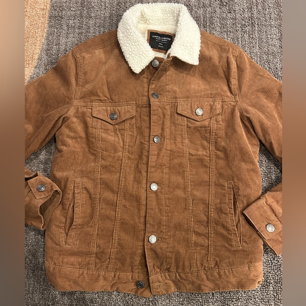 Sunrise Kingdom Corduroy Brown Sherpa Lined Trucker Jacket Size Small